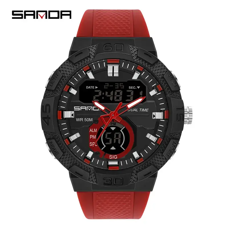 Sanda Men's Grey Dual Display Electronic Watch - Image 4