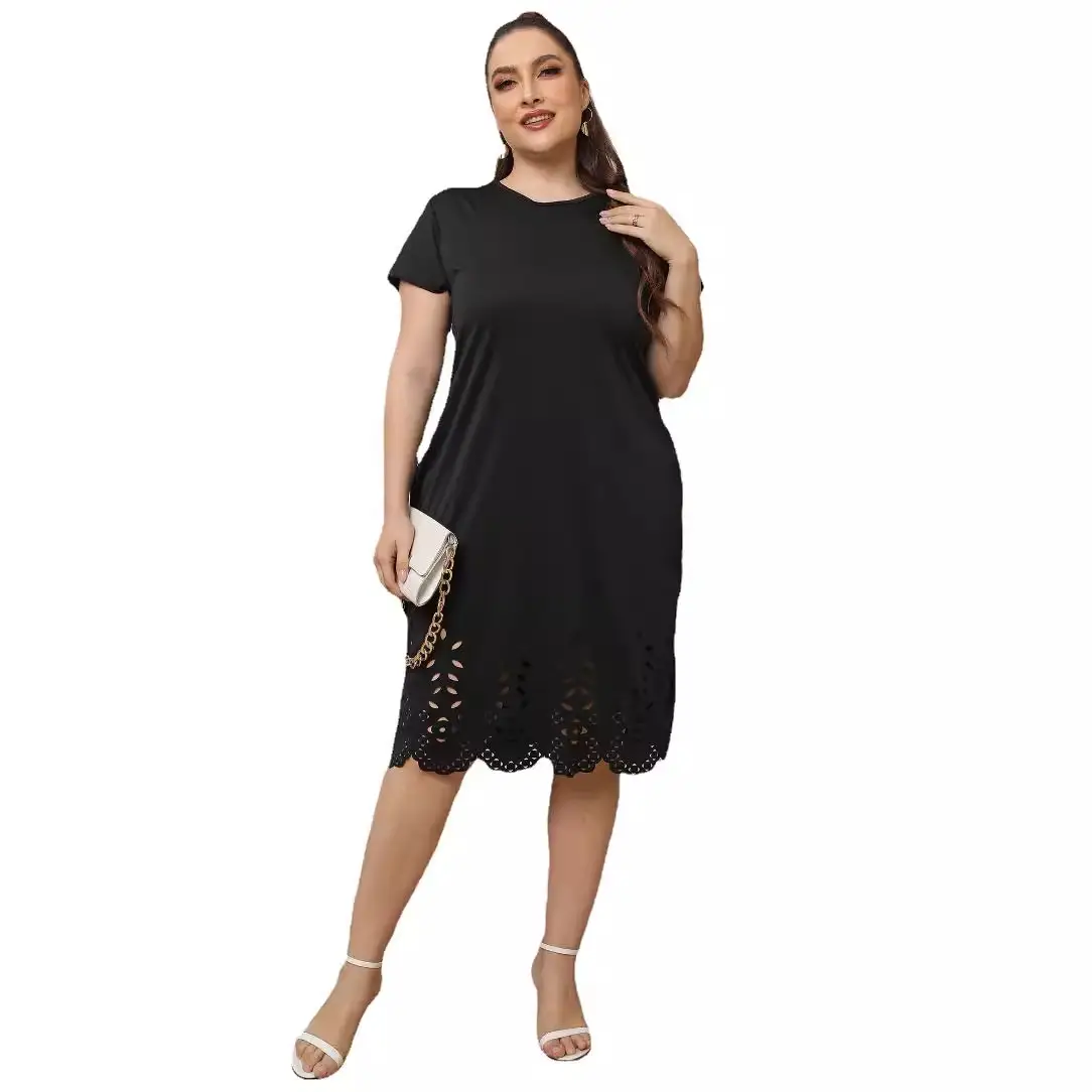 Large Size Women's Black Lace A-Line Dress - Image 6