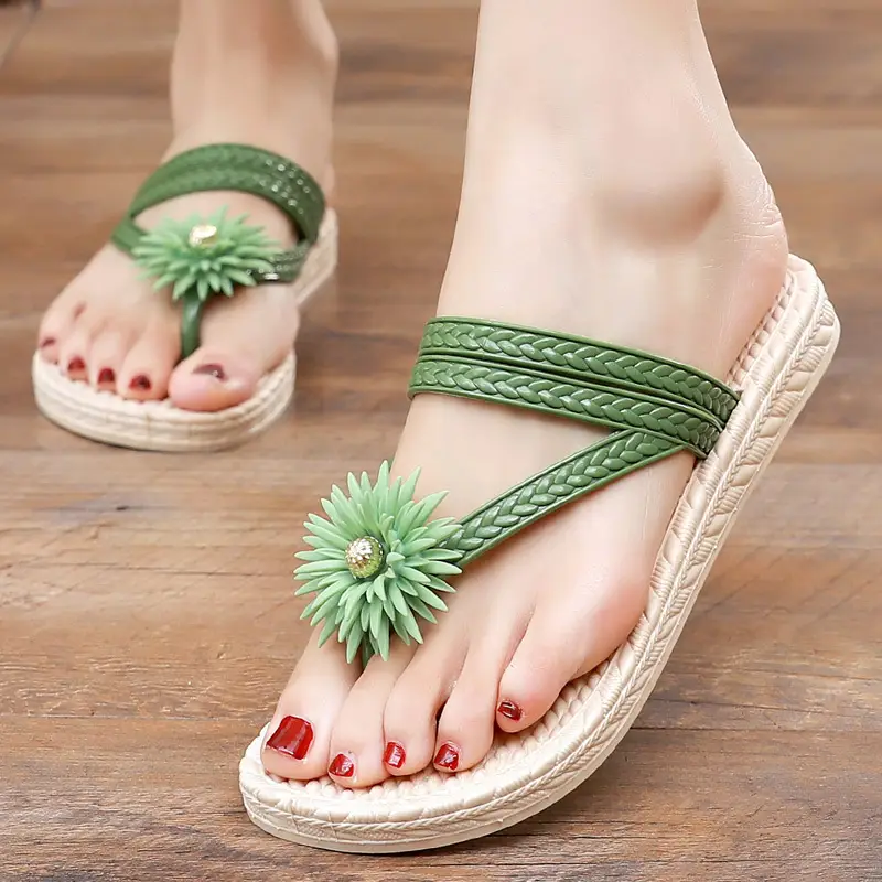 Women's Black Flower Clip-toe Sandals Summer