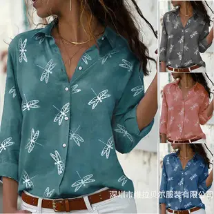 Teal Floral Lapel Shirt for Women Slim Fit — feature 15