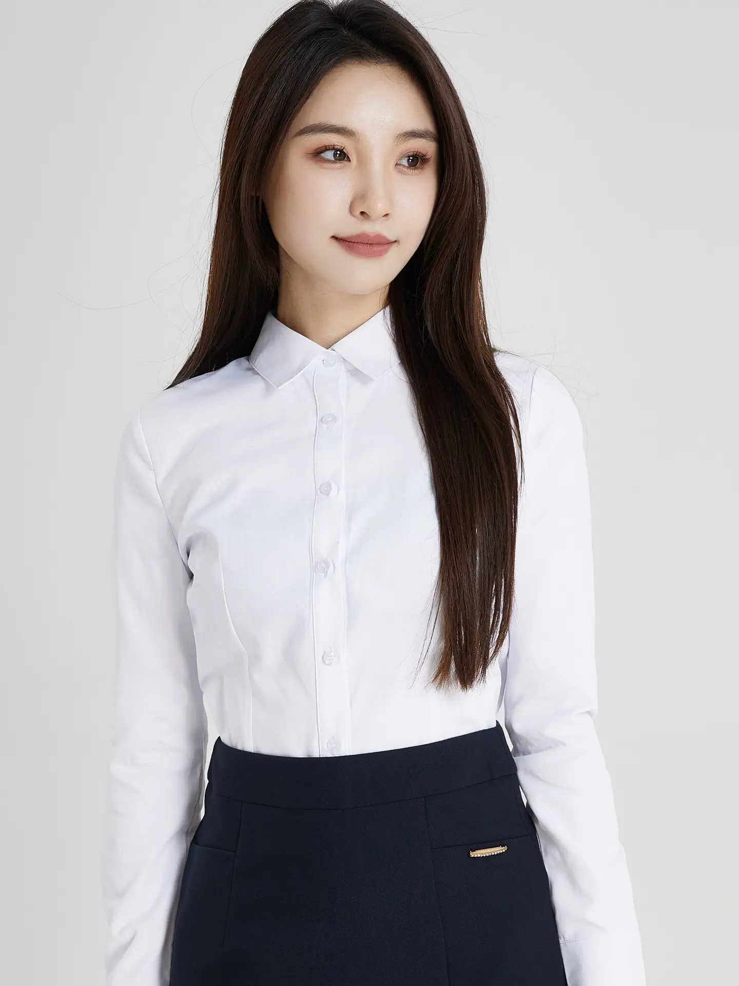 New Women's Long Sleeve White Shirt with Slim Fit Skirt