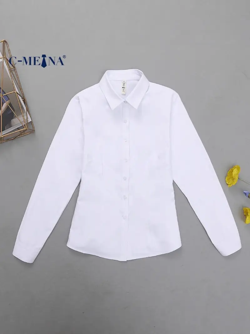 New Women's Long Sleeve White Shirt with Slim Fit Skirt