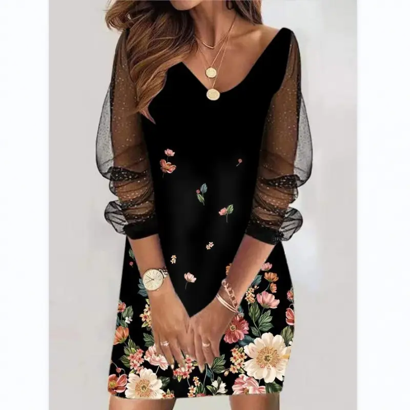 2022 Sequin Perspective Mesh Women's Dress Black - Image 4