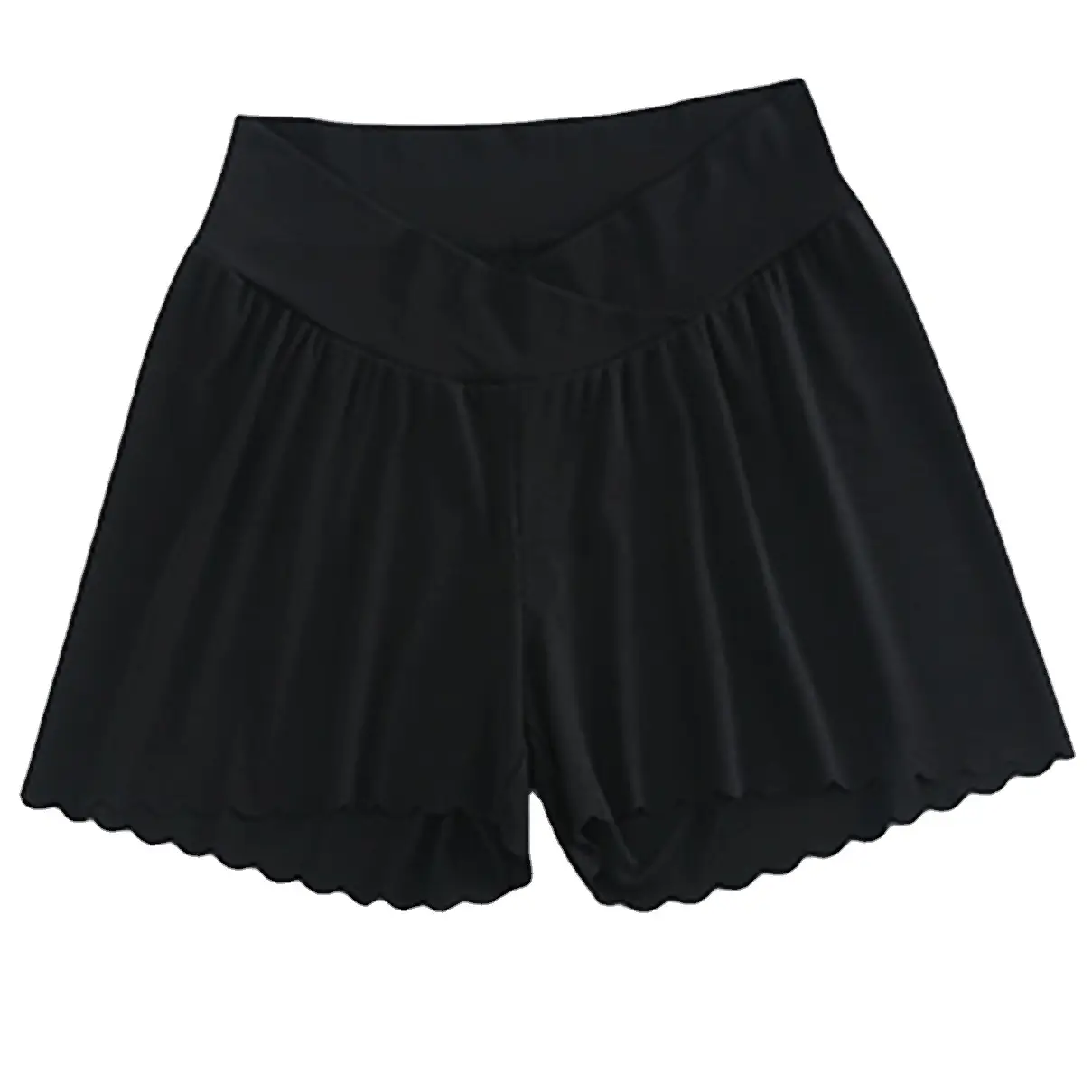 Maternity Black Shorts Elastic Waist Scalloped Edge - Image 9
