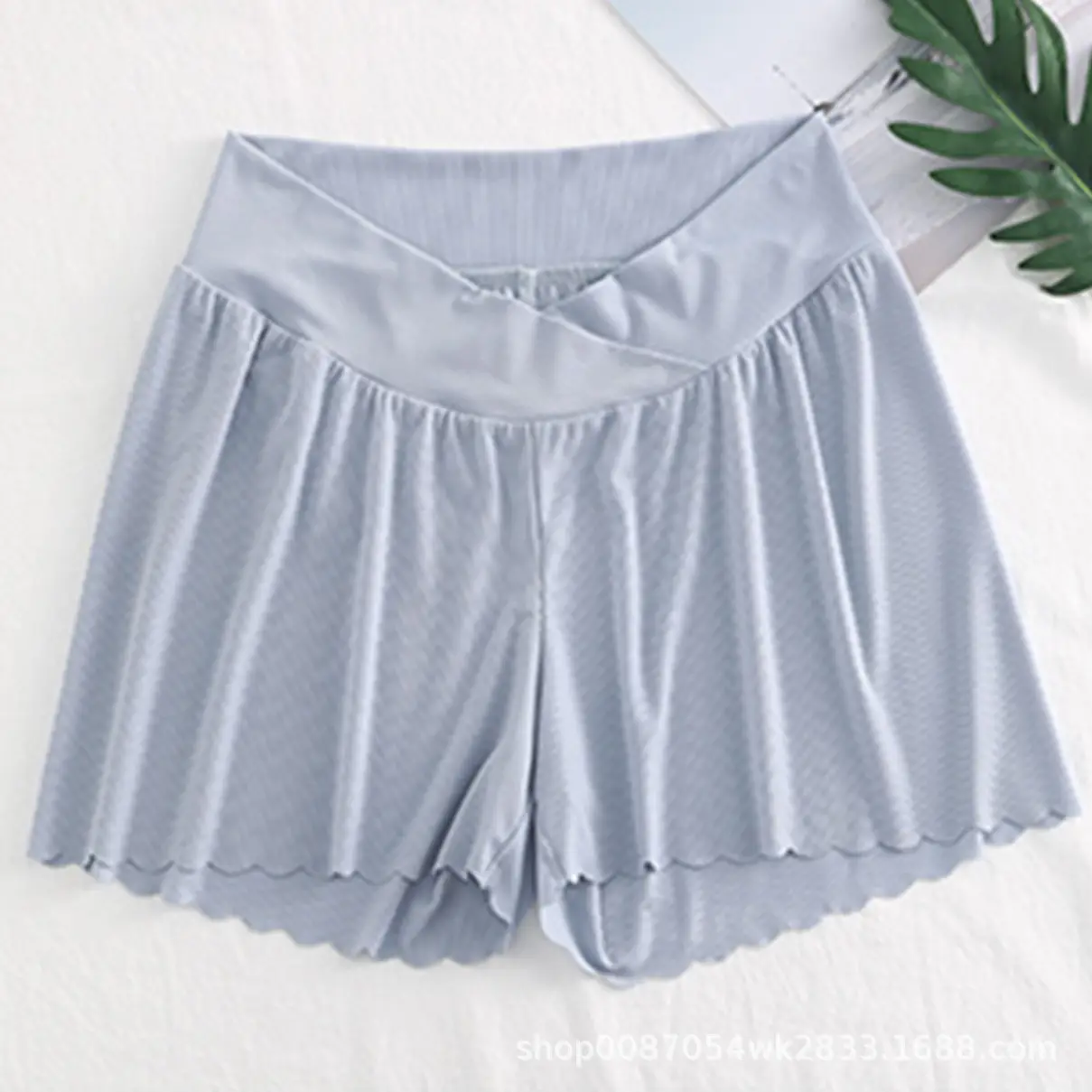 Maternity Black Shorts Elastic Waist Scalloped Edge - Image 2