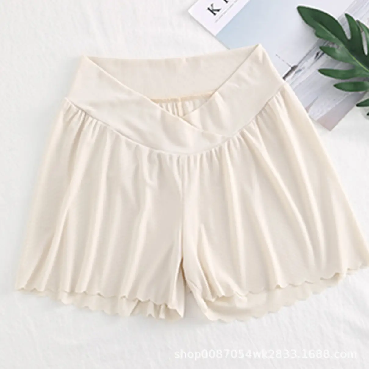Maternity Black Shorts Elastic Waist Scalloped Edge - Image 4