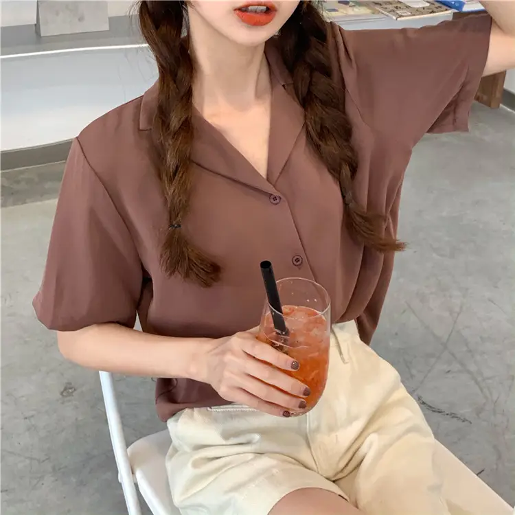 Elegant Lapel White Shirt Women Summer 2025