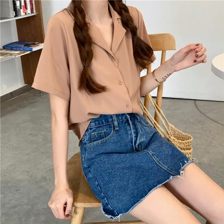 Elegant Lapel White Shirt Women Summer 2025