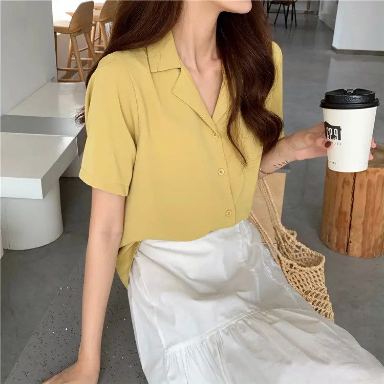 Elegant Lapel White Shirt Women Summer 2025