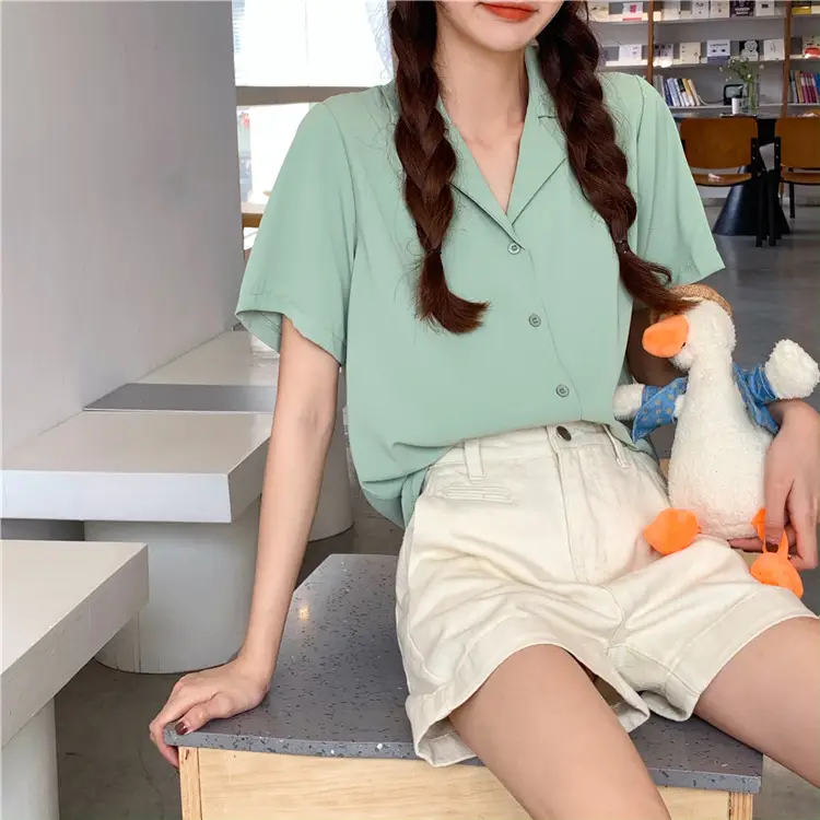 Elegant Lapel White Shirt Women Summer 2025