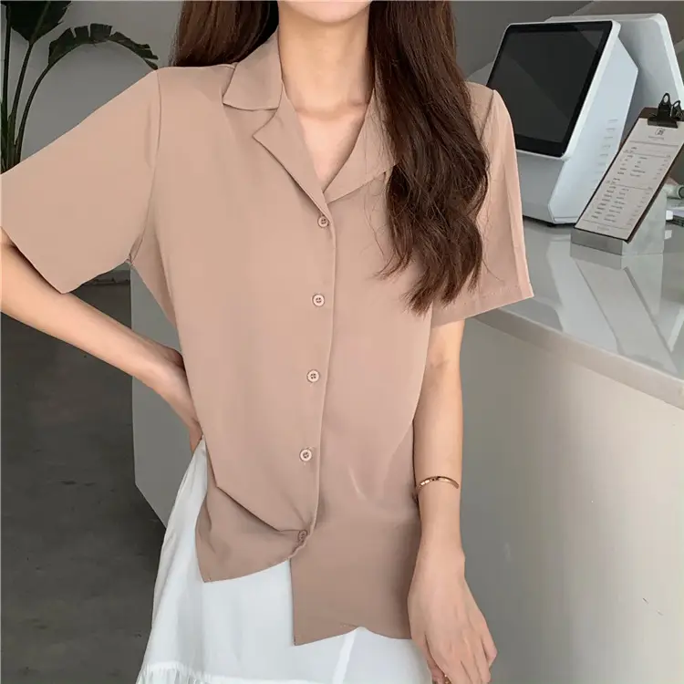 Elegant Lapel White Shirt Women Summer 2025