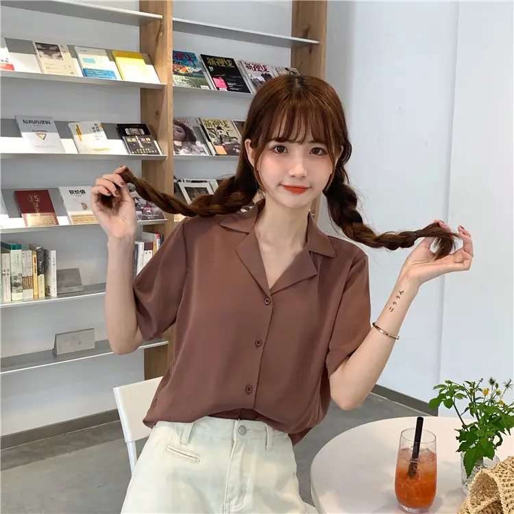 Elegant Lapel White Shirt Women Summer 2025