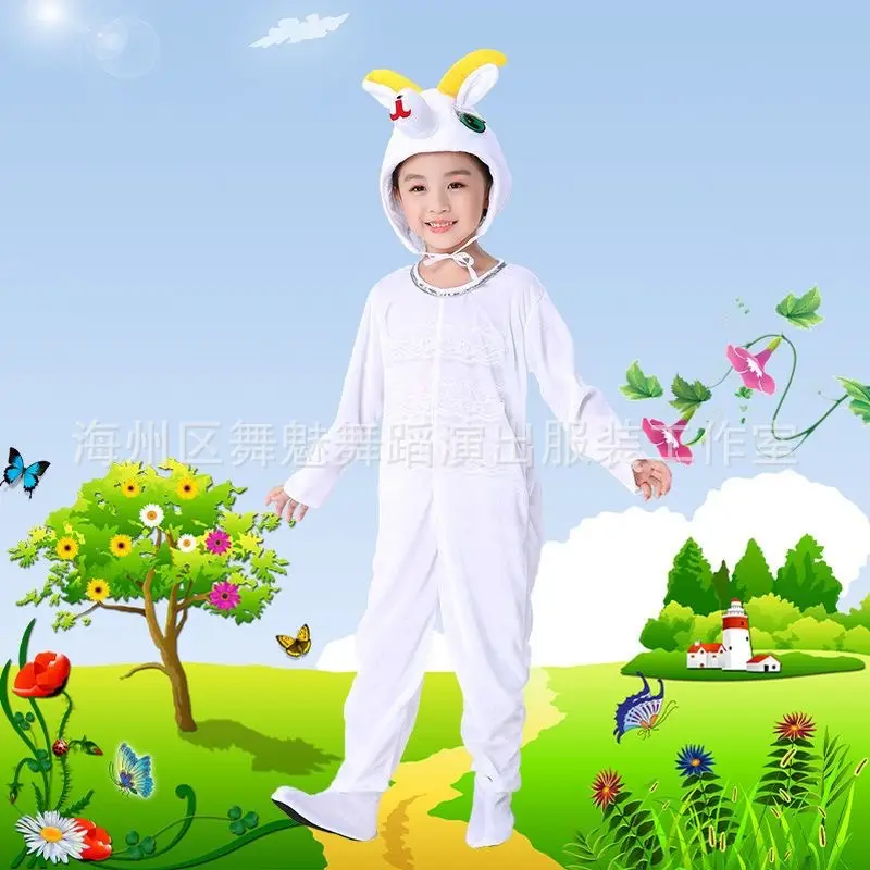 White Rabbit Hooded Suit for Kids Animal Performance Clothing