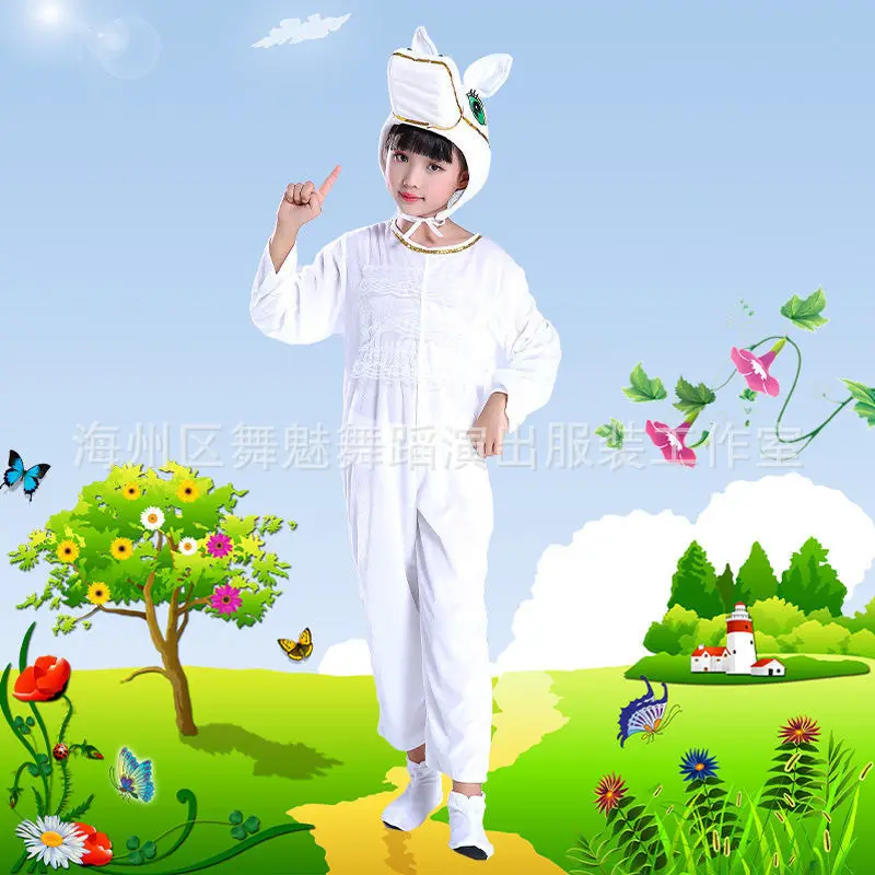 White Rabbit Hooded Suit for Kids Animal Performance Clothing