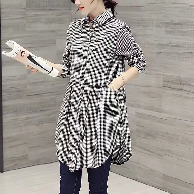 Women's New Plaid Shirt Long Sleeve Spring Fall Loose Large - Image 7