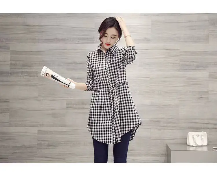 Women's New Plaid Shirt Long Sleeve Spring Fall Loose Large — feature 10