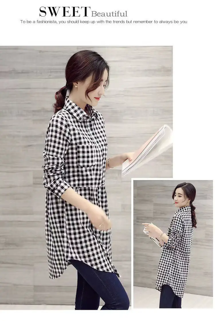 Women's New Plaid Shirt Long Sleeve Spring Fall Loose Large — feature 11