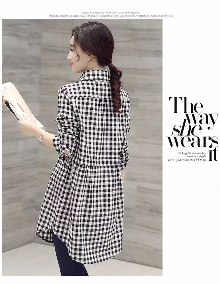 Women's New Plaid Shirt Long Sleeve Spring Fall Loose Large — feature 13