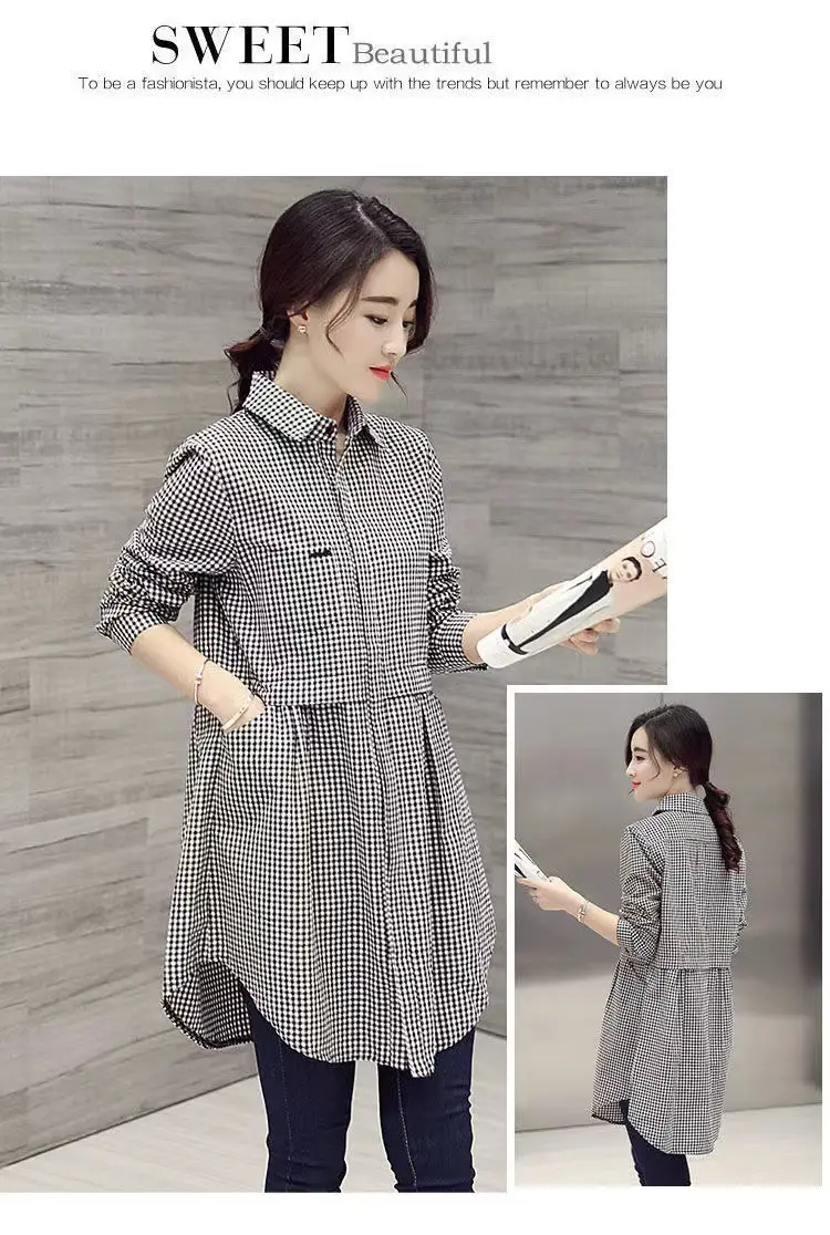 Women's New Plaid Shirt Long Sleeve Spring Fall Loose Large — feature 14