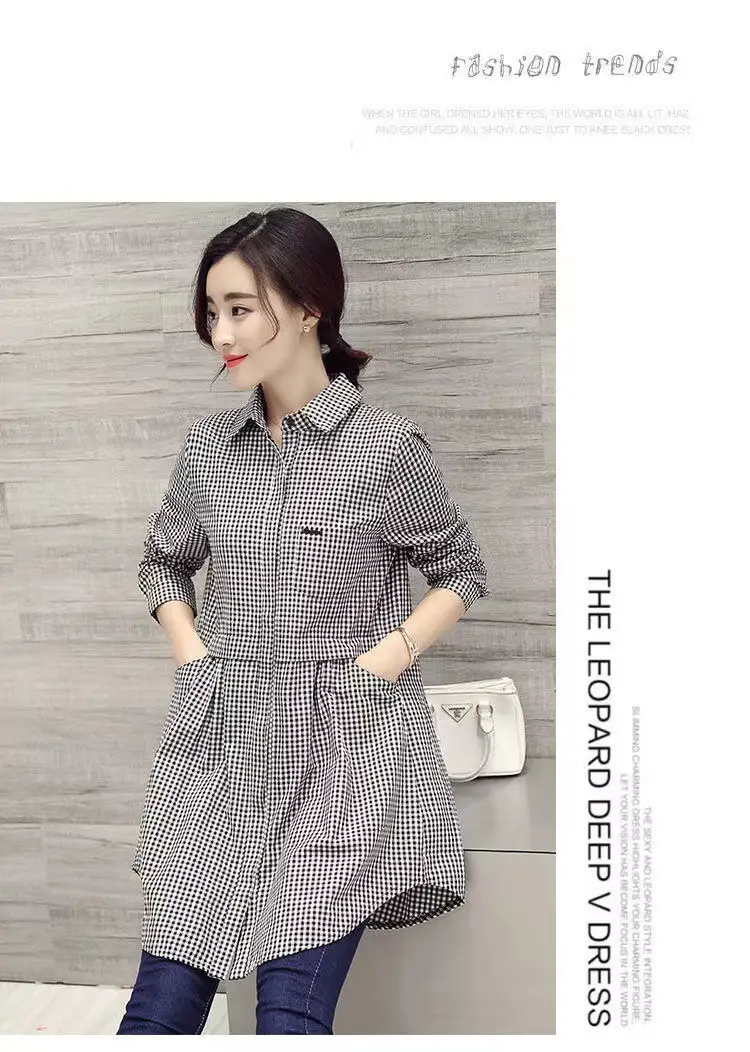 Women's New Plaid Shirt Long Sleeve Spring Fall Loose Large — feature 15