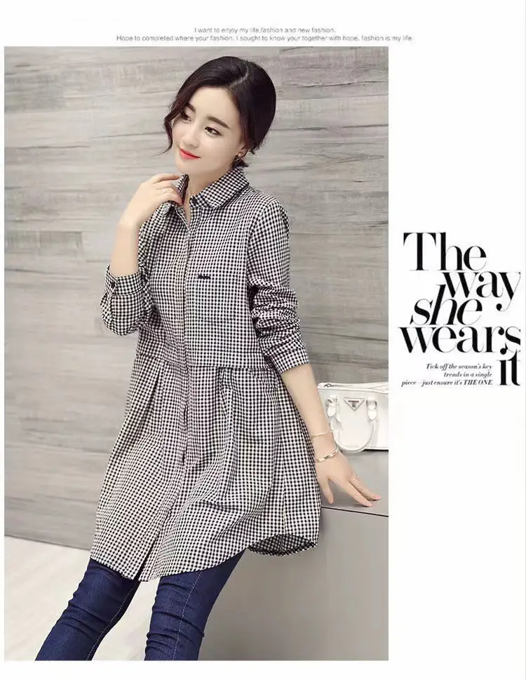 Women's New Plaid Shirt Long Sleeve Spring Fall Loose Large — feature 16