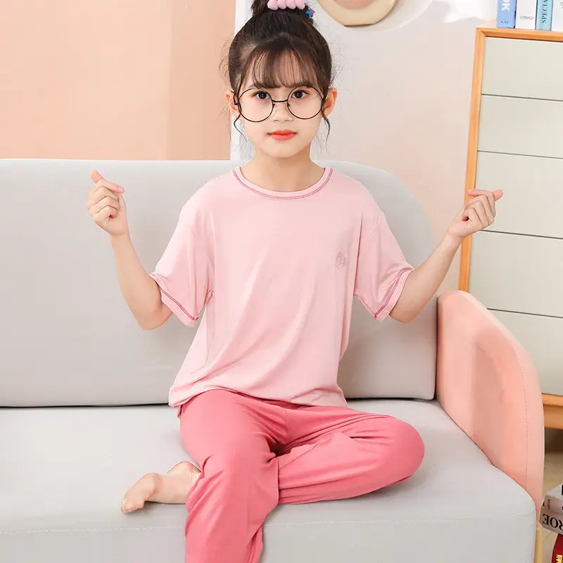 Pink Modal Pajama Set for Kids Girls Air Conditioner Wear - Image 9