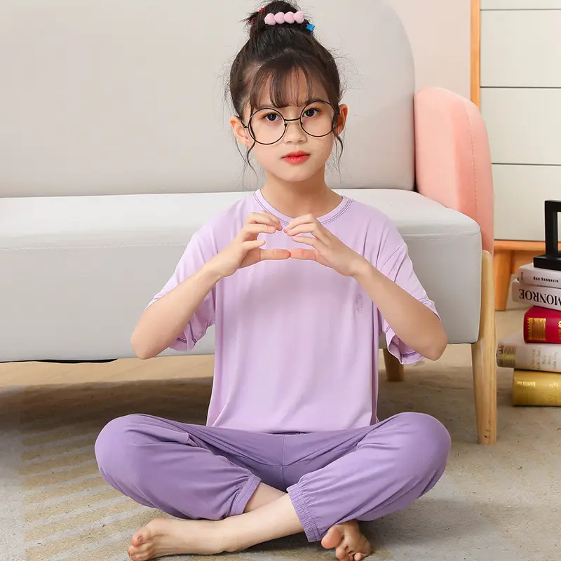 Pink Modal Pajama Set for Kids Girls Air Conditioner Wear - Image 10