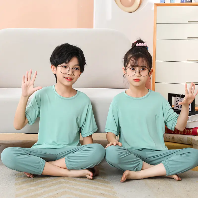 Pink Modal Pajama Set for Kids Girls Air Conditioner Wear - Image 2