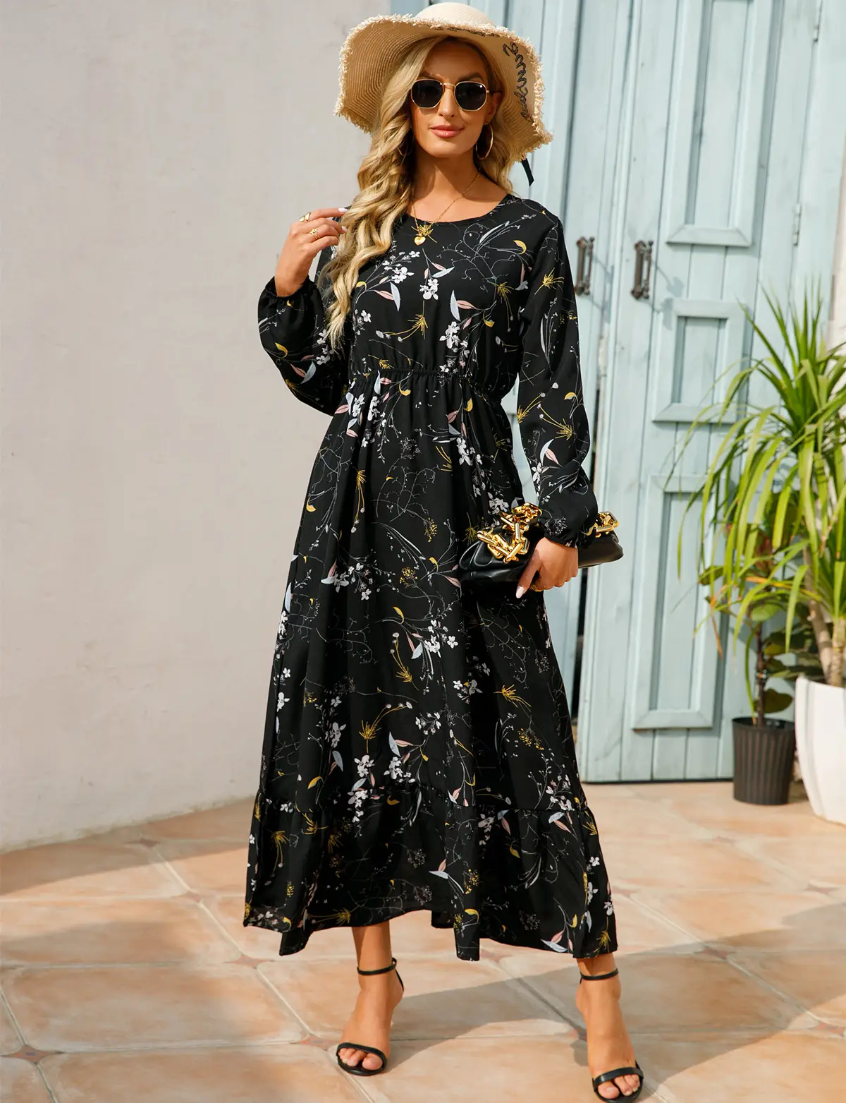 Women Floral Long Dress Black Spring 2022 - Image 25