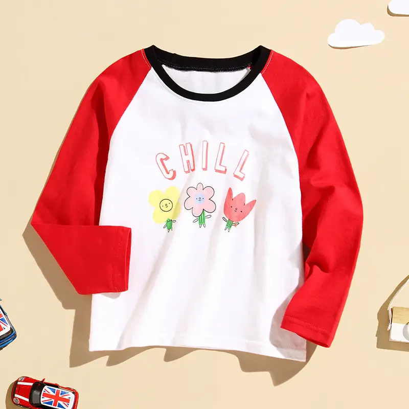 Pink Long Sleeve T-Shirt for Boys Pure Cotton Fake Two Piece