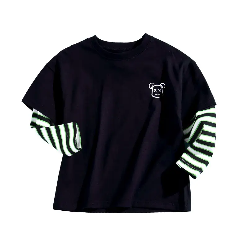 Pink Long Sleeve T-Shirt for Boys Pure Cotton Fake Two Piece