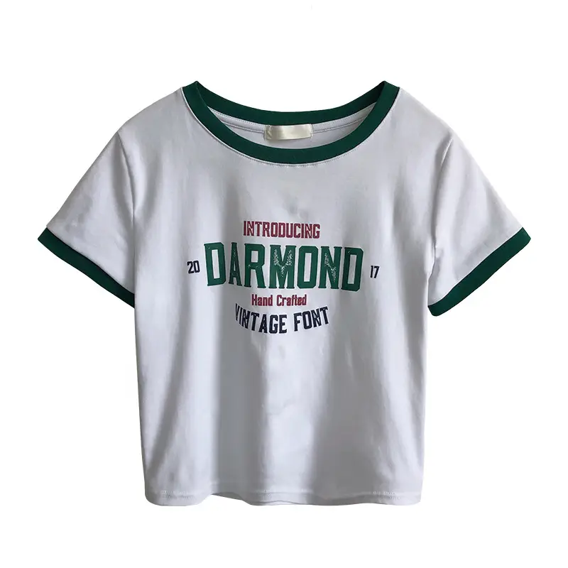 Women Cotton T-Shirt White Green Diamond Print - Image 9