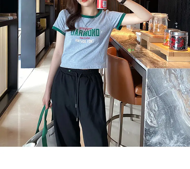 Women Cotton T-Shirt White Green Diamond Print — feature 15