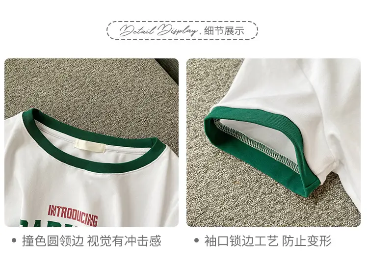 Women Cotton T-Shirt White Green Diamond Print — feature 6
