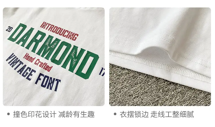 Women Cotton T-Shirt White Green Diamond Print — feature 7