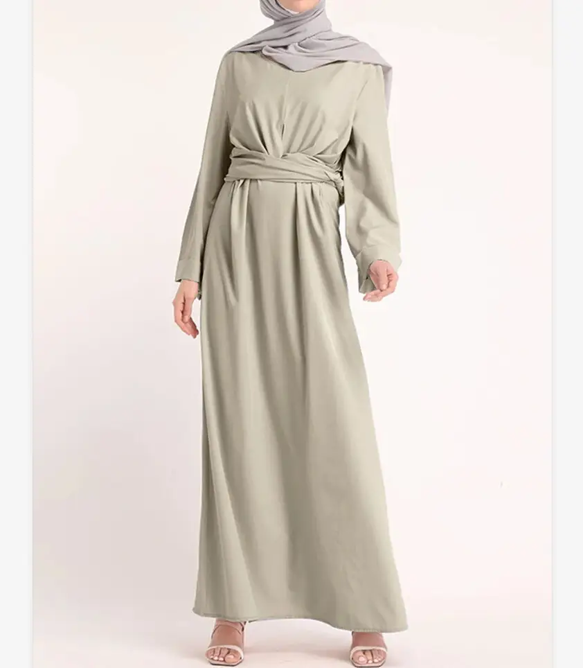 New Cross-Border Elegant Belt Robe Dress Solid Pink - Image 6