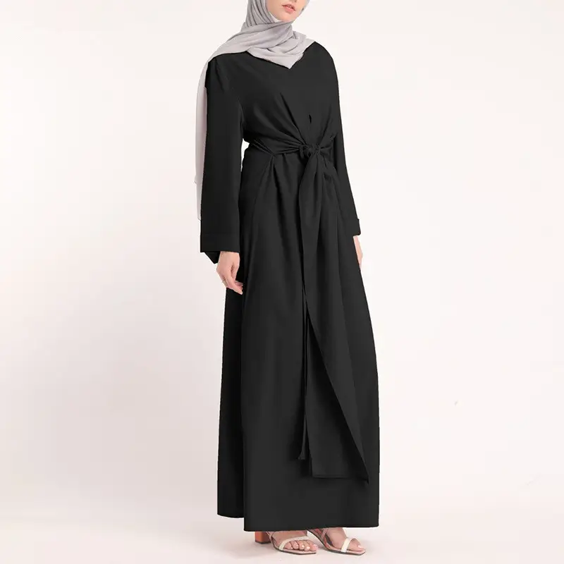 New Cross-Border Elegant Belt Robe Dress Solid Pink - Image 7