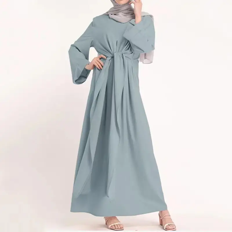 New Cross-Border Elegant Belt Robe Dress Solid Pink - Image 4