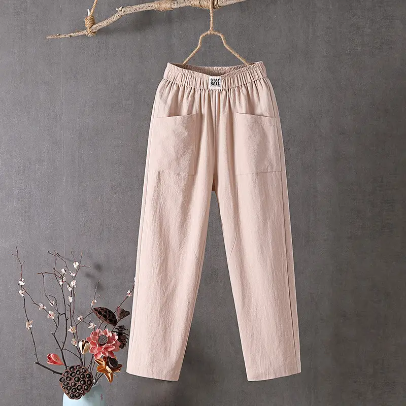 Women White High Waist Slimming Pants Cropped Casual