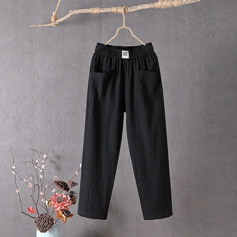 Women White High Waist Slimming Pants Cropped Casual