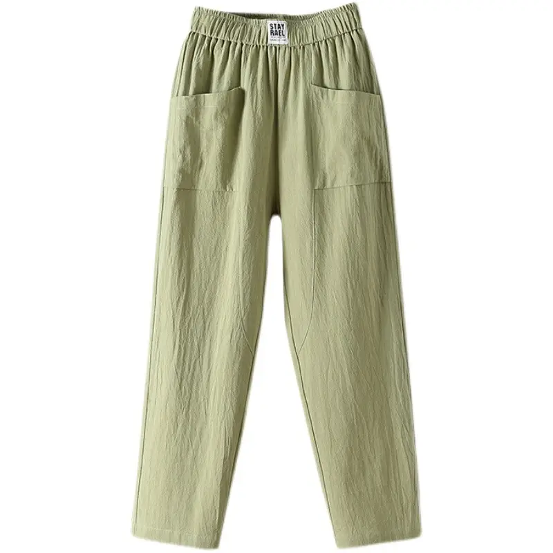 Women White High Waist Slimming Pants Cropped Casual