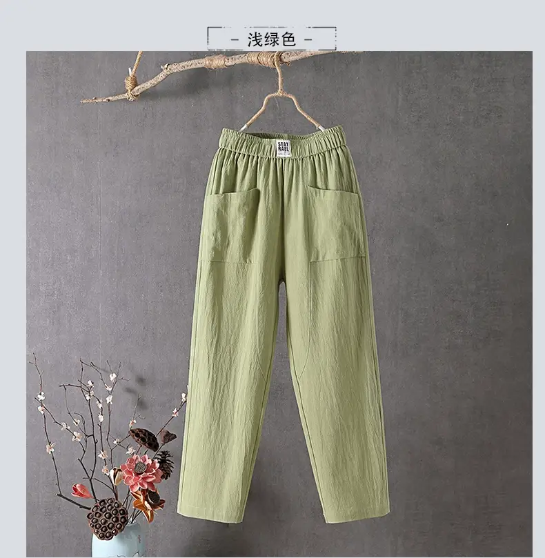 Women White High Waist Slimming Pants Cropped Casual — feature 6