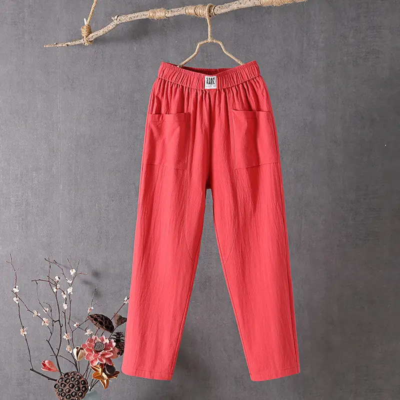 Women White High Waist Slimming Pants Cropped Casual