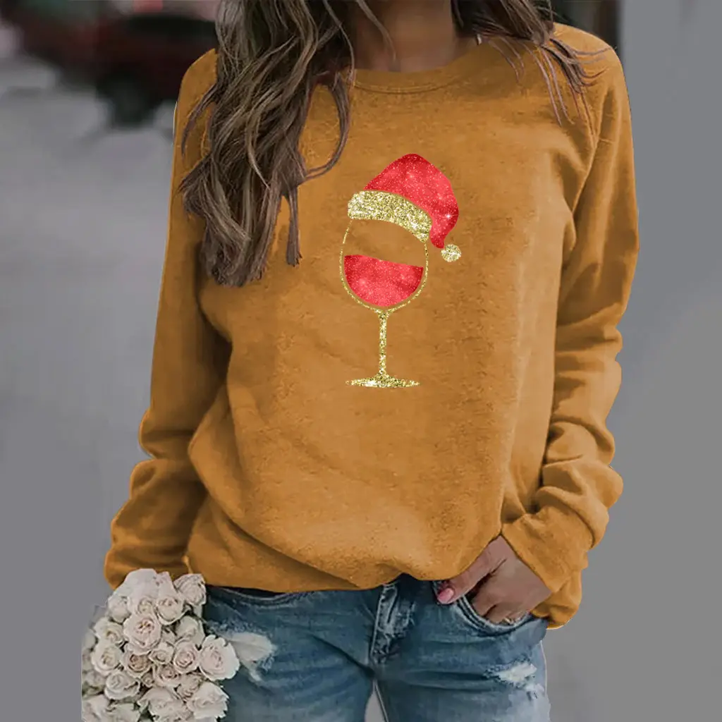 Women's Red Wine Glass Round Neck Sweater 2020 - Image 13