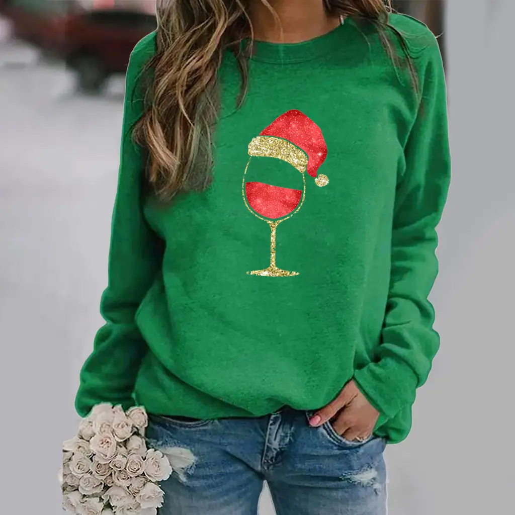 Women's Red Wine Glass Round Neck Sweater 2020 - Image 10