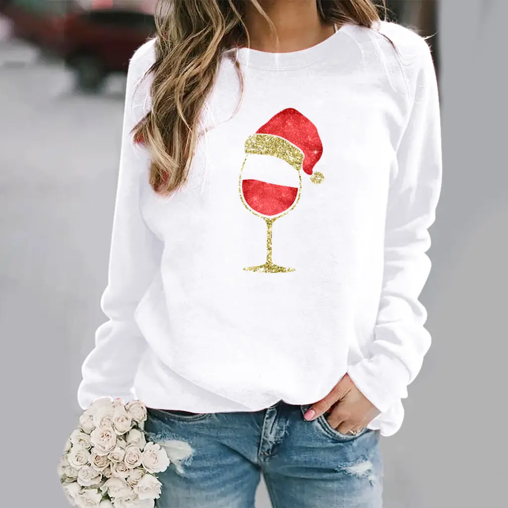 Women's Red Wine Glass Round Neck Sweater 2020 - Image 2