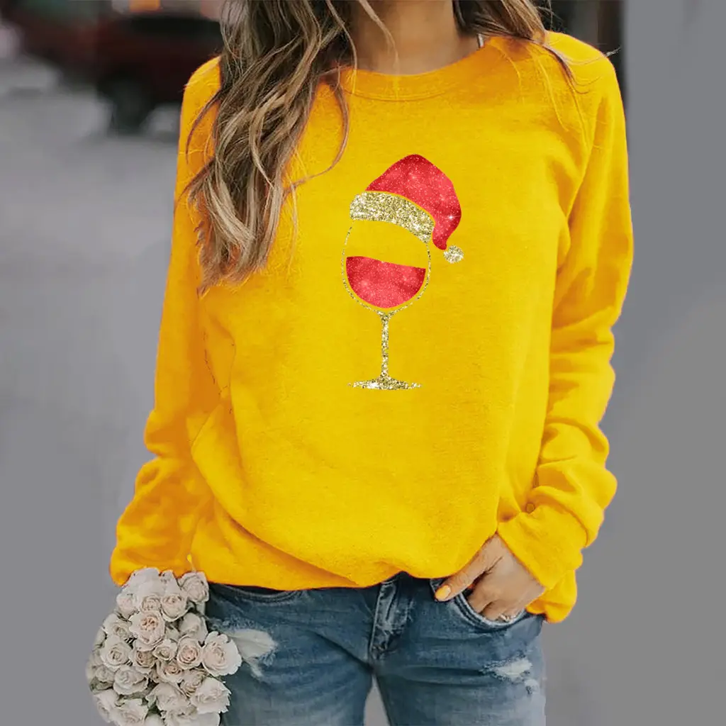 Women's Red Wine Glass Round Neck Sweater 2020 - Image 6