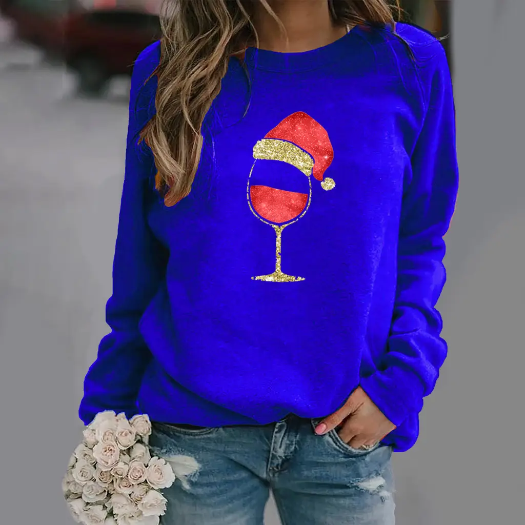 Women's Red Wine Glass Round Neck Sweater 2020 - Image 7