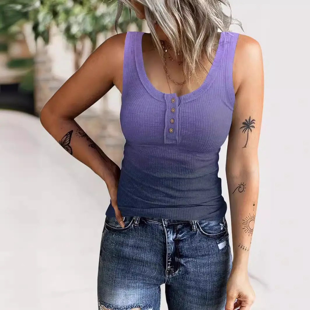 Women's Blue Sleeveless Vest with Button Front - Image 10
