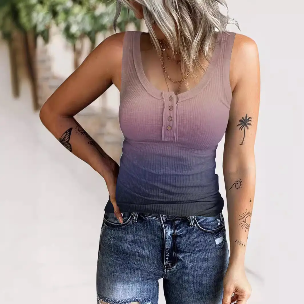 Women's Blue Sleeveless Vest with Button Front - Image 11